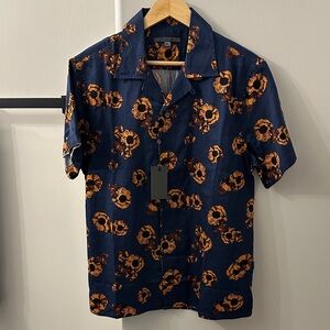 John Varvatos Dark Blue and Orange Patterned Shirt